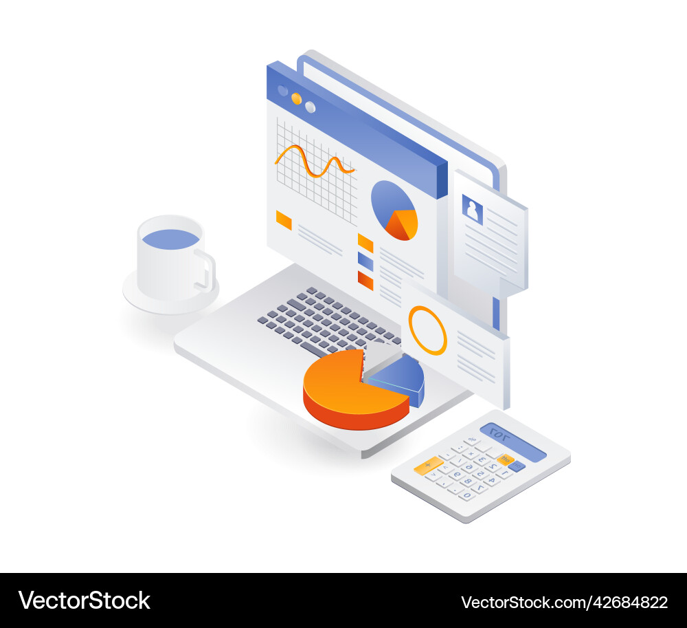 Flat isometric concept computer data analysis Flat isometric concept computer data analysis vector image
