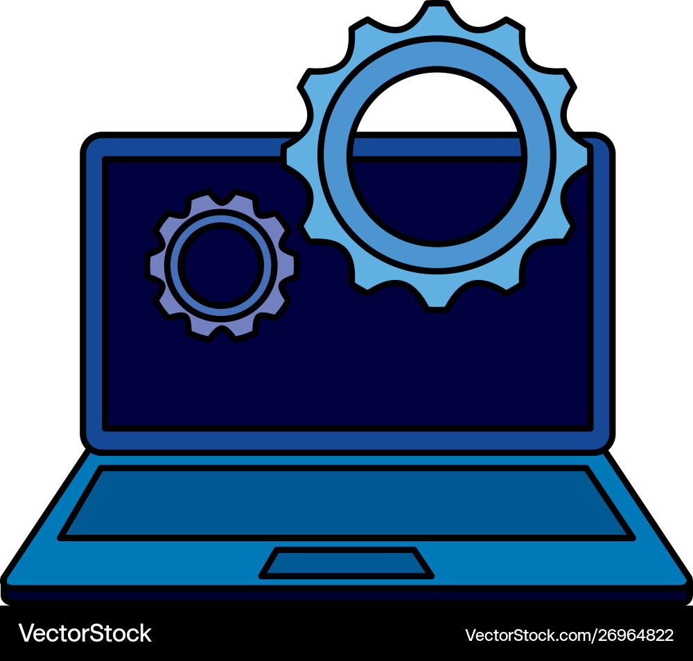 Laptop computer device with gears settings Vector Image