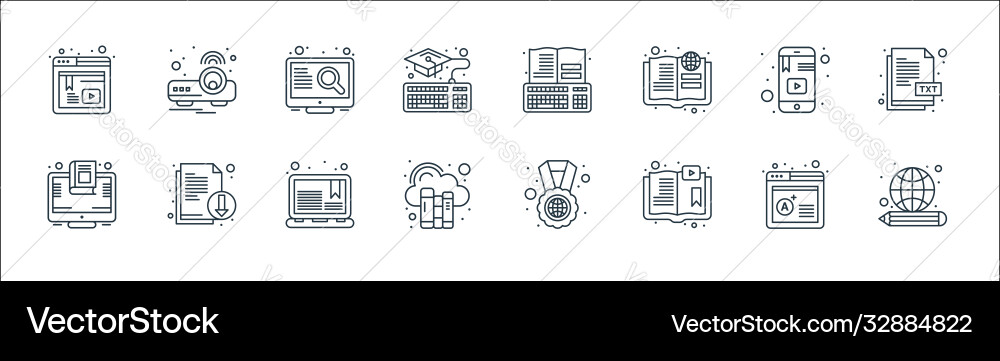 Online learning line icons linear set quality Online learning line icons linear set quality vector image
