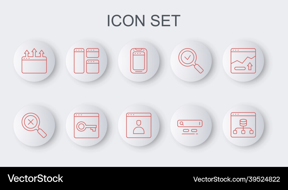 Set line server data magnifying glass and delete Set line server data magnifying glass and delete vector image
