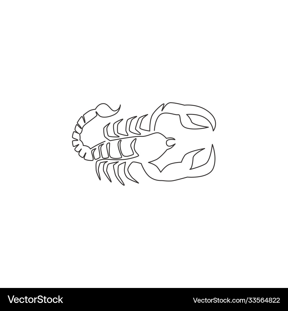 Single continuous line drawing deadly scorpion Single continuous line drawing deadly scorpion vector image