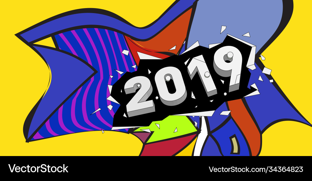 2019 new year text with colorful abstract 2019 new year text with colorful abstract Vector Image