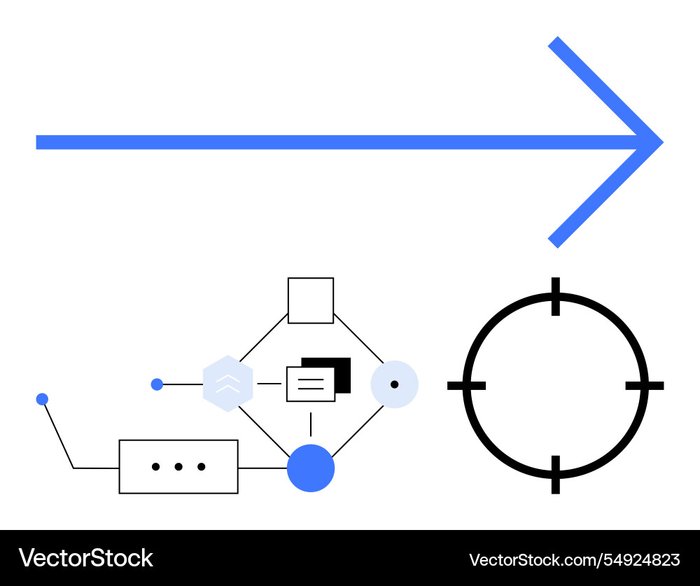 Blue directional arrow with flowchart and target Blue directional arrow with flowchart and target vector image