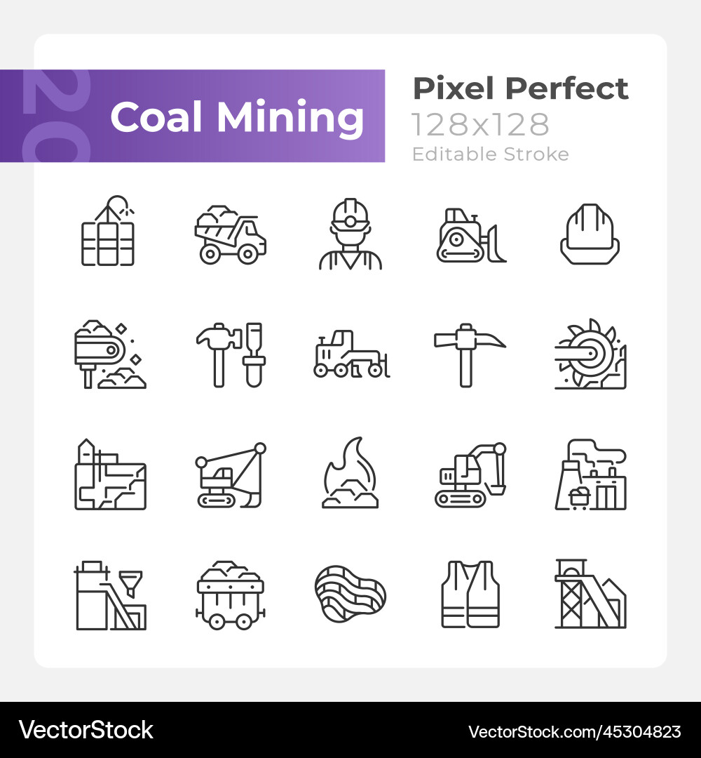 Coal mining pixel perfect linear icons set Coal mining pixel perfect linear icons set vector image