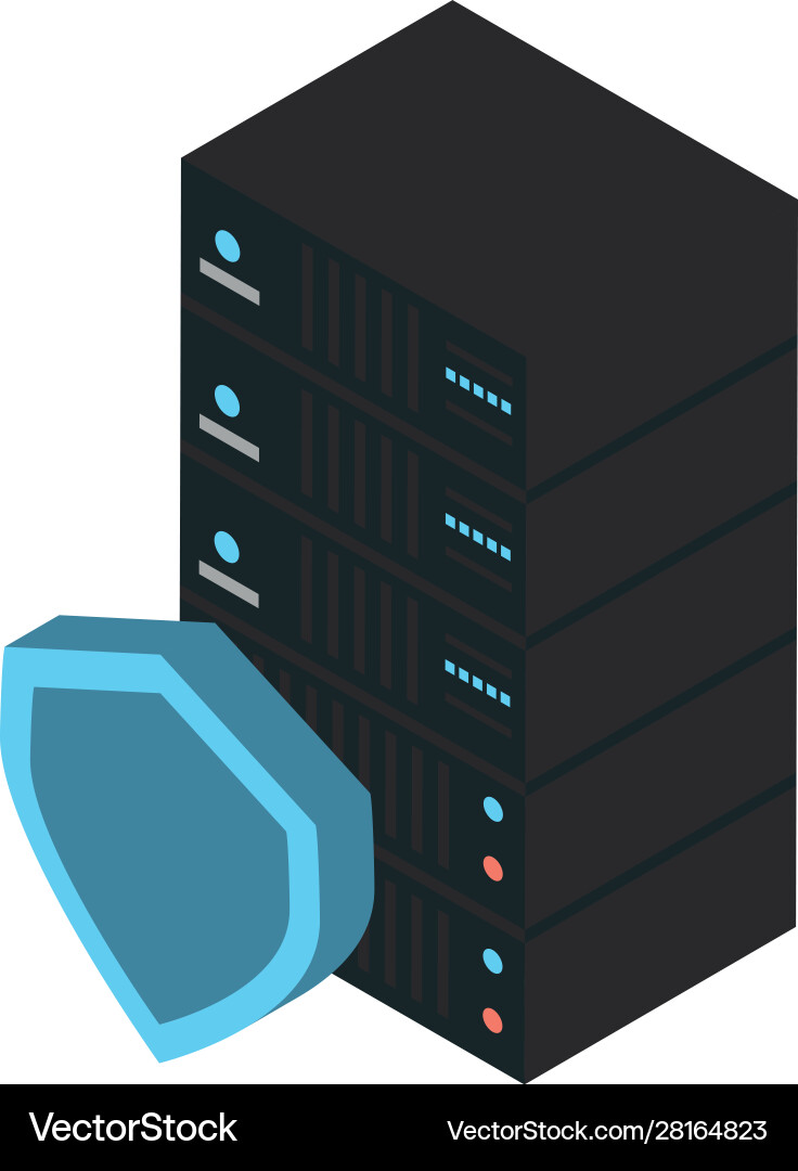 Data server tower with shield vector image