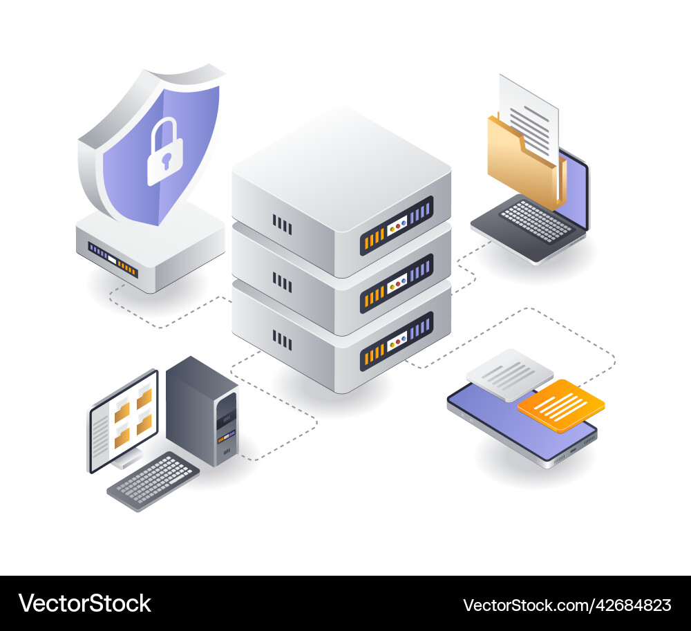 Flat isometric concept computer data server Flat isometric concept computer data server vector image