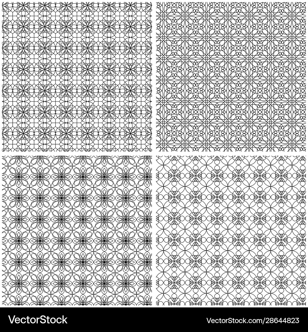 Four seamless mesh patterns with curly lines Four seamless mesh patterns with curly lines vector image