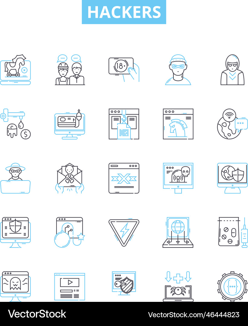 Hackers line icons set hacking cracker Vector Image