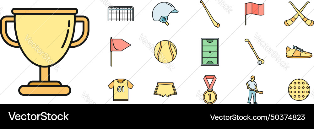 Hurling game icons set color line Hurling game icons set color line Vector Image