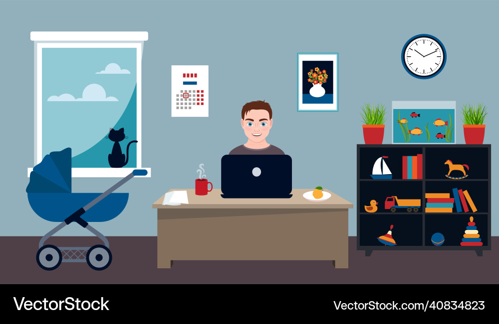 Man works at a computer home Vector Image