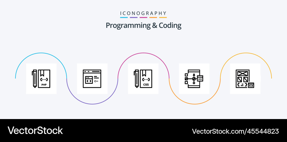 Programming and coding line 5 icon pack including vector image