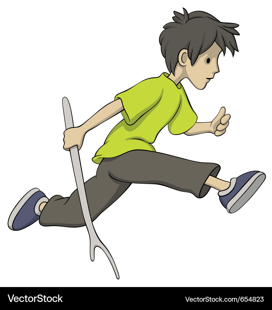 Running boy with a stick vector image
