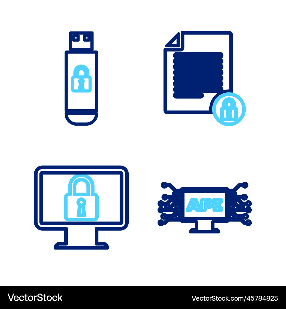 Set line computer api interface lock on monitor Set line computer api interface lock on monitor vector image