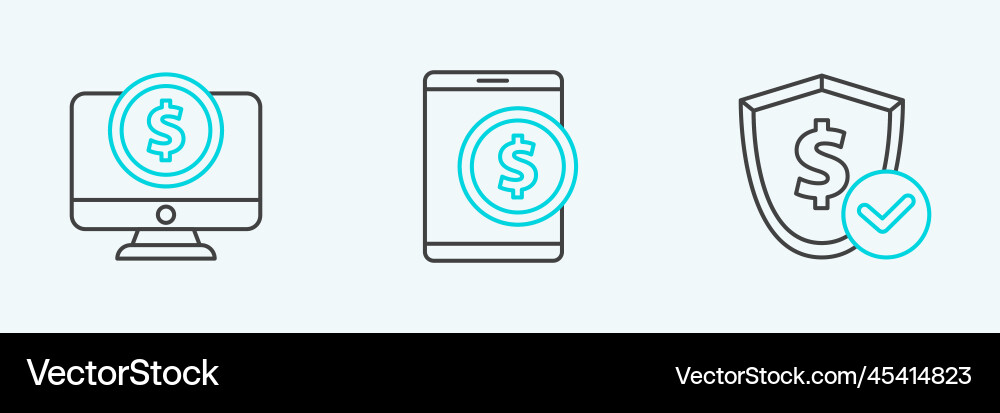 Set line shield with dollar computer monitor Set line shield with dollar computer monitor vector image