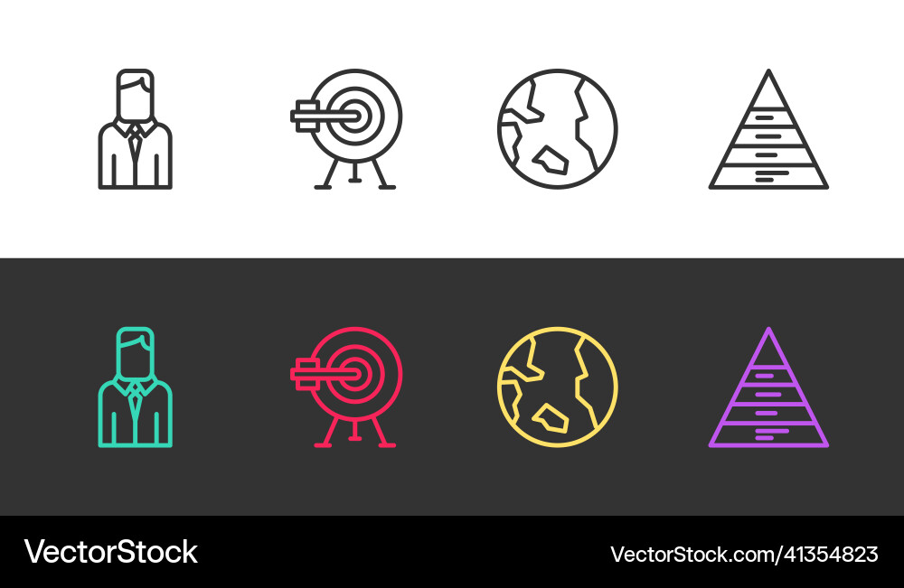 Set line worker target with arrow earth globe Set line worker target with arrow earth globe Vector Image