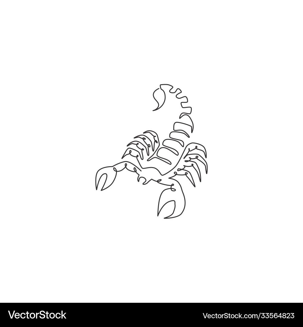Single continuous line drawing deadly scorpion Single continuous line drawing deadly scorpion vector image