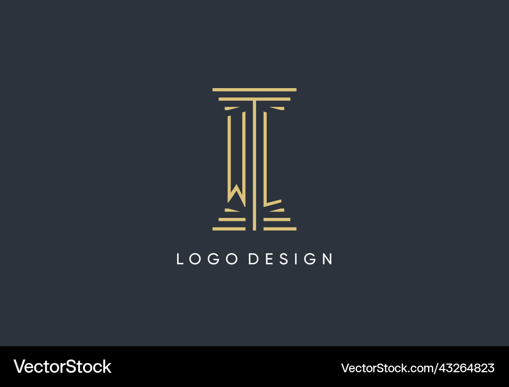 Wl initial monogram with pillar shape logo design Vector Image