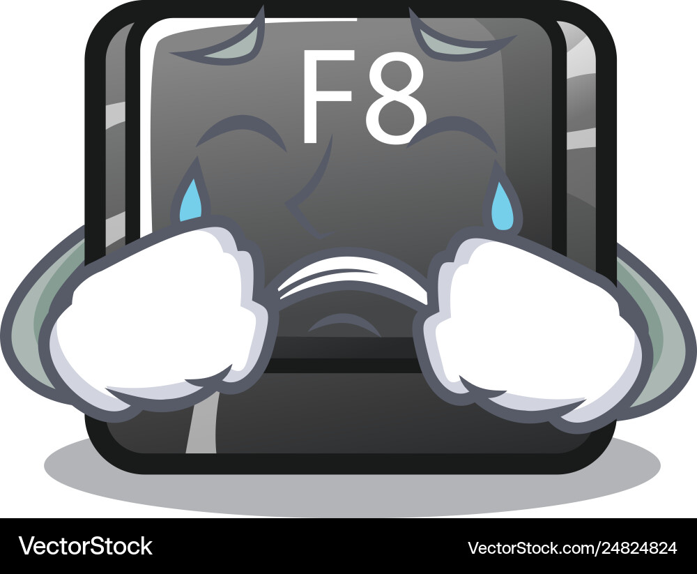 Crying f8 button installed on computer mascot Crying f8 button installed on computer mascot vector image
