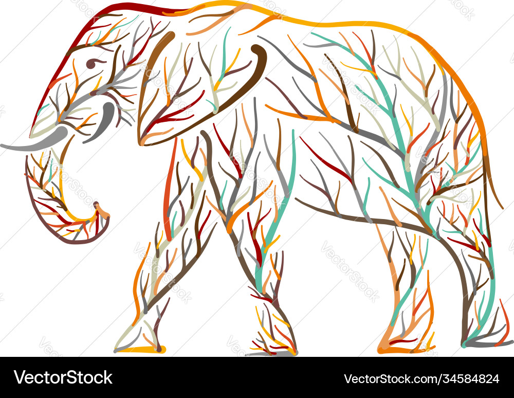 Elephant shape made from tree leaves save Vector Image