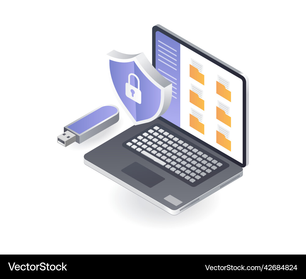 Flat isometric concept computer folder security Flat isometric concept computer folder security vector image