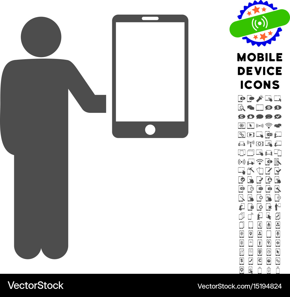 Man holds smartphone icon with set Vector Image