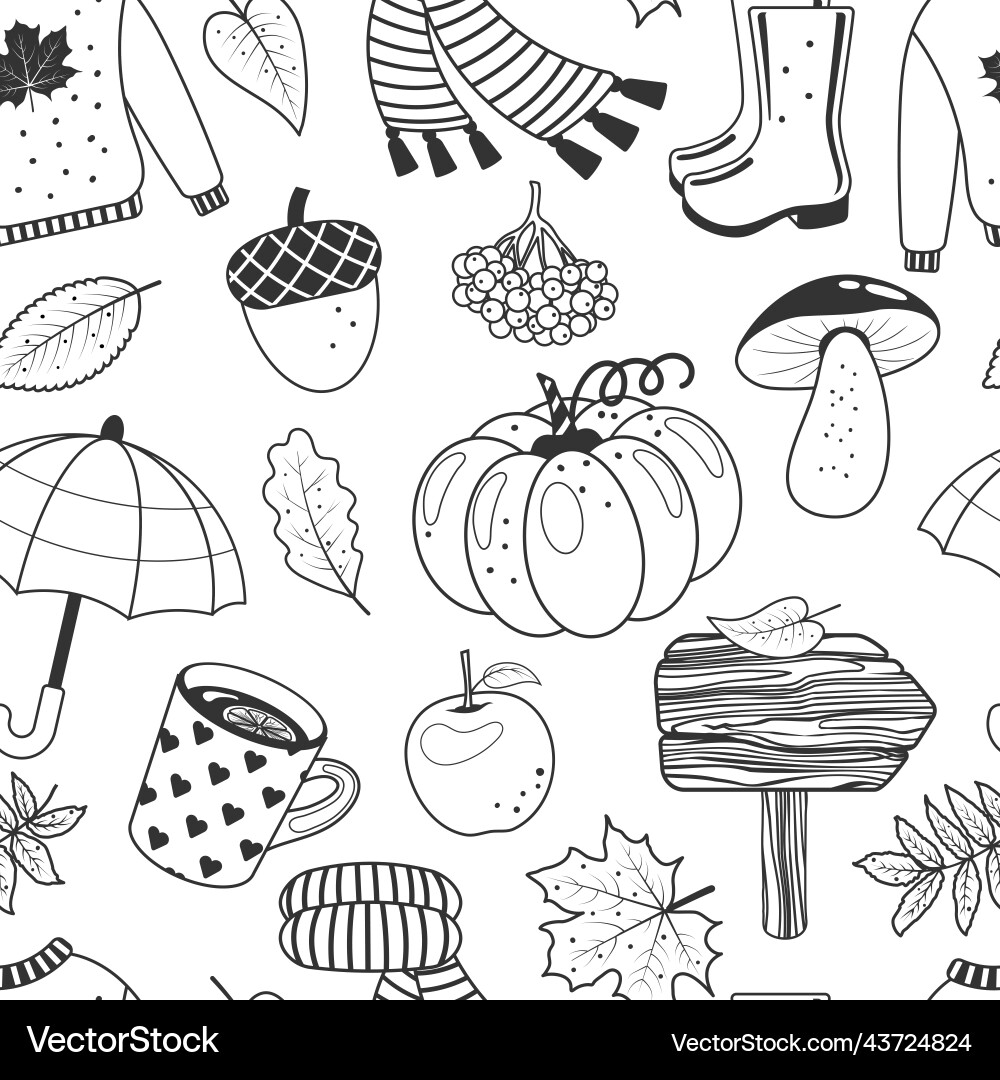 Monochrome seamless pattern from autumn elements Vector Image