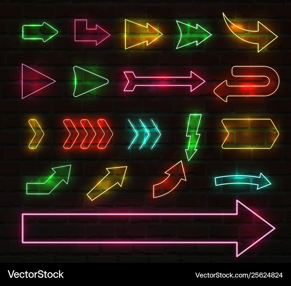 Neon Arrows & Pointers Set vector image