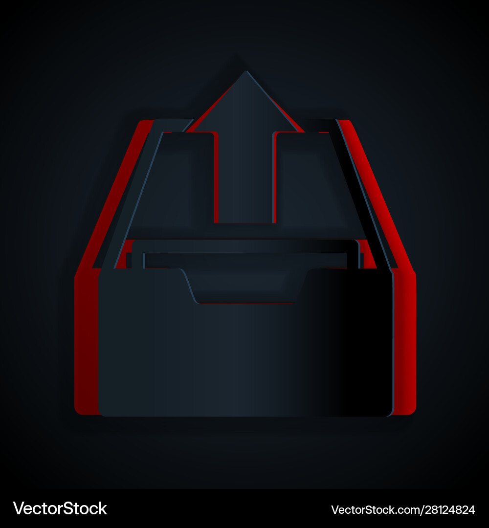 Paper cut upload inbox icon isolated on black vector image