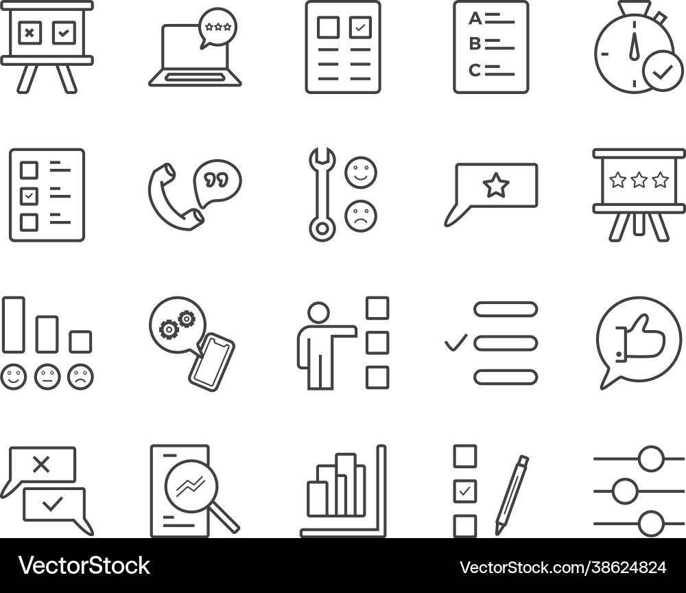 Simple set survey related line icons contains Simple set survey related line icons contains vector image