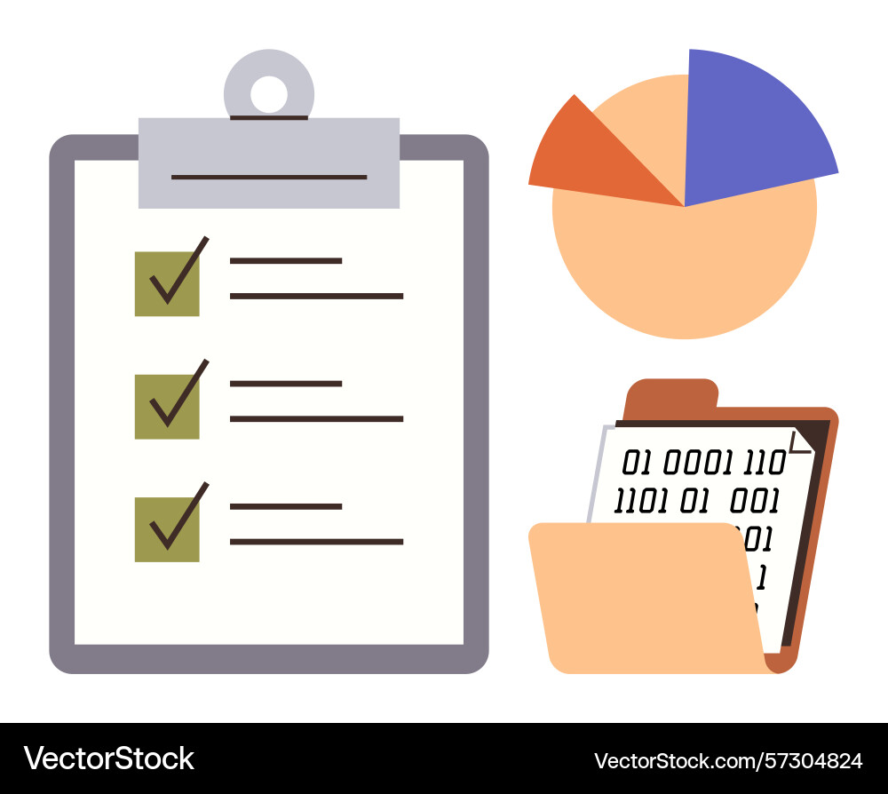 Task-Checkliste und Datenanalyse mit Pie-Diagramm vektorbild