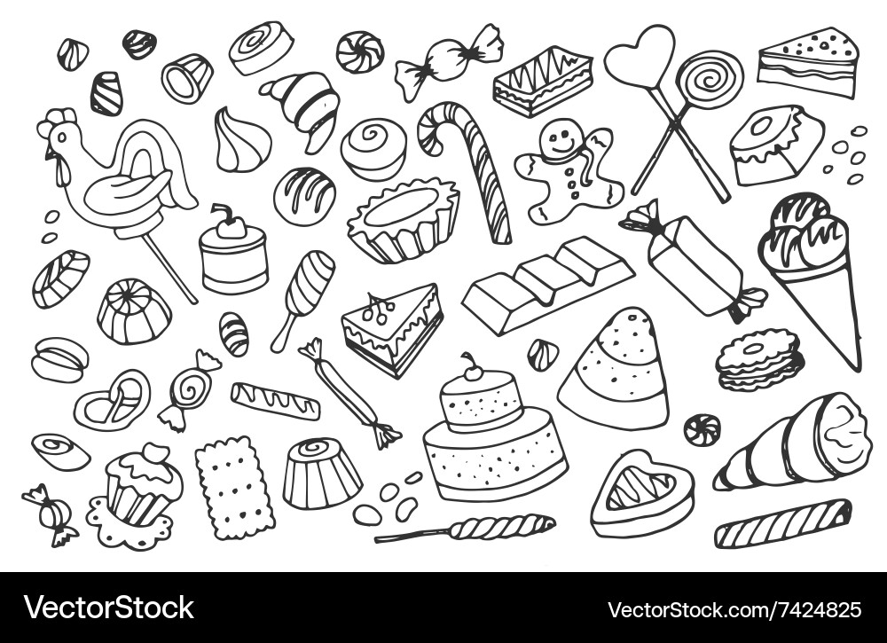 Bunte Doodle Süßigkeiten Vektorbild