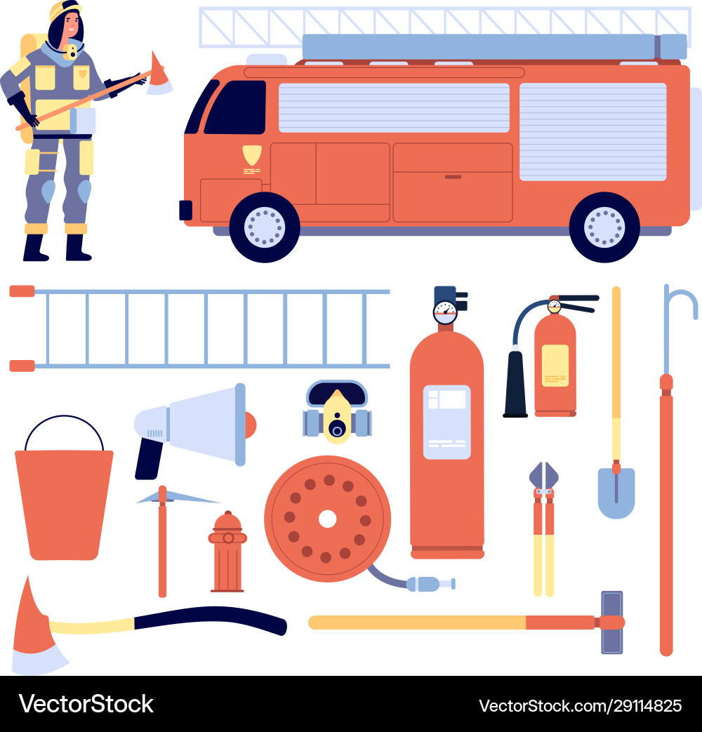 Fireman and equipment professional rescue gear Fireman and equipment professional rescue gear vector image