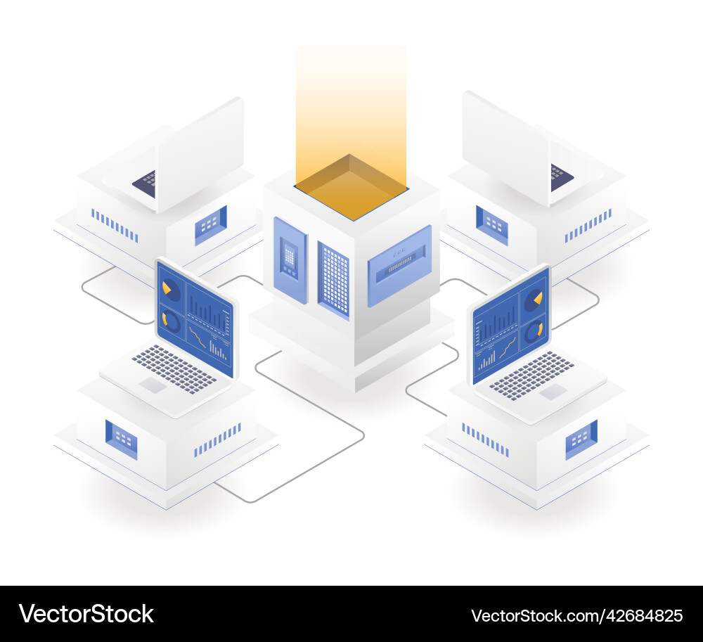Isometric Computer Network Concept Vector Image