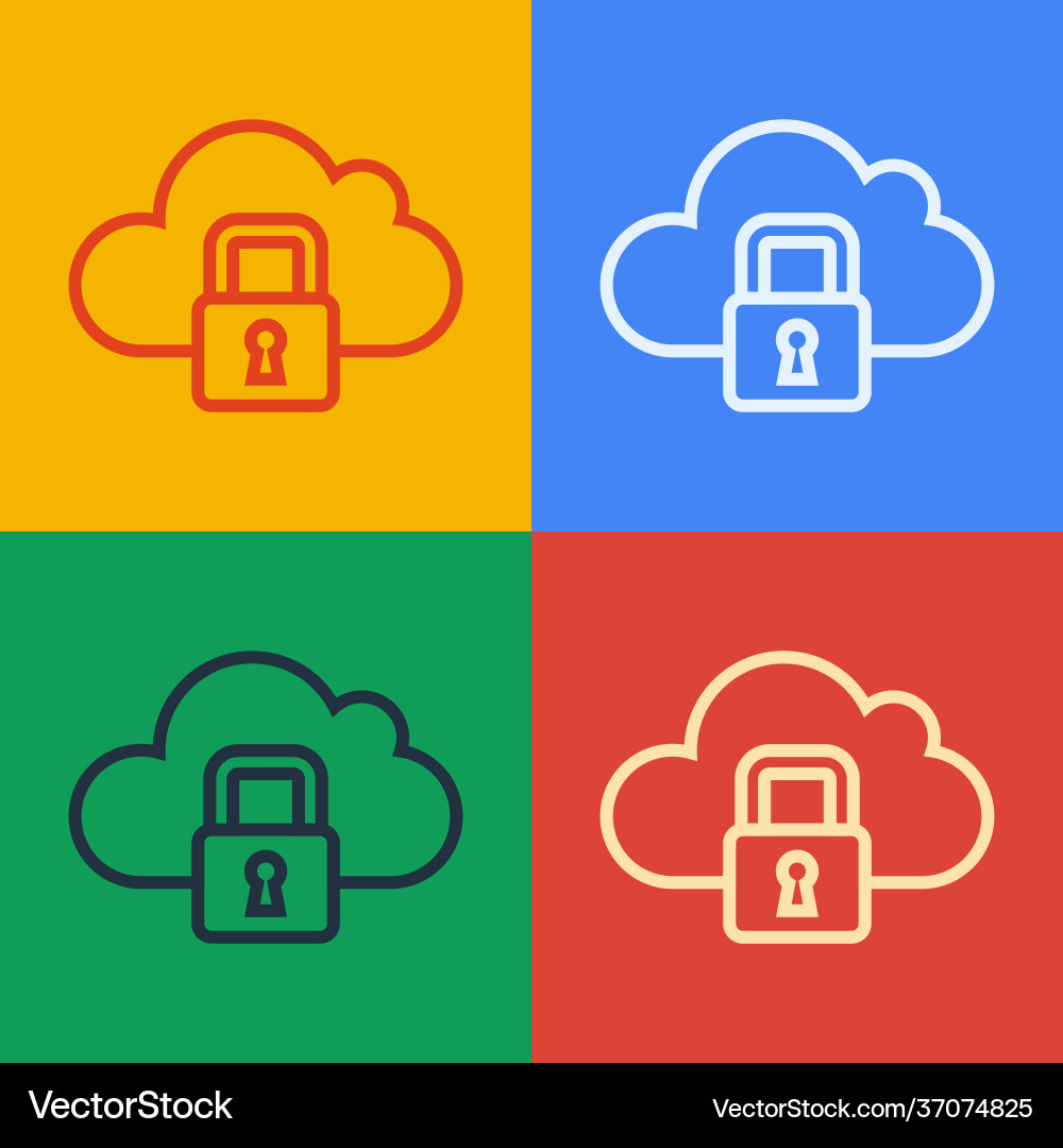 Pop art line cloud computing lock icon isolated vector image