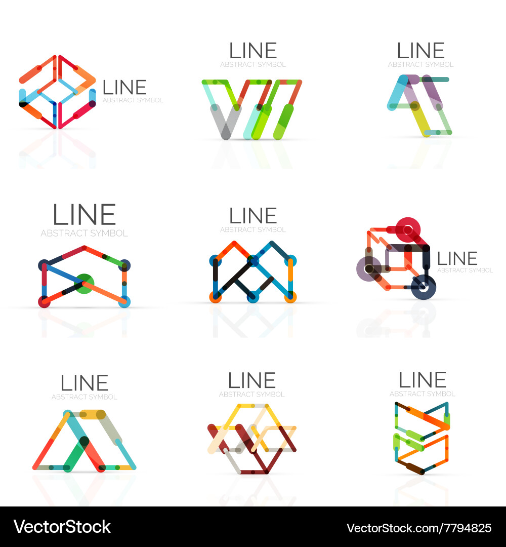 Set of linear abstract logos connected Vector Image