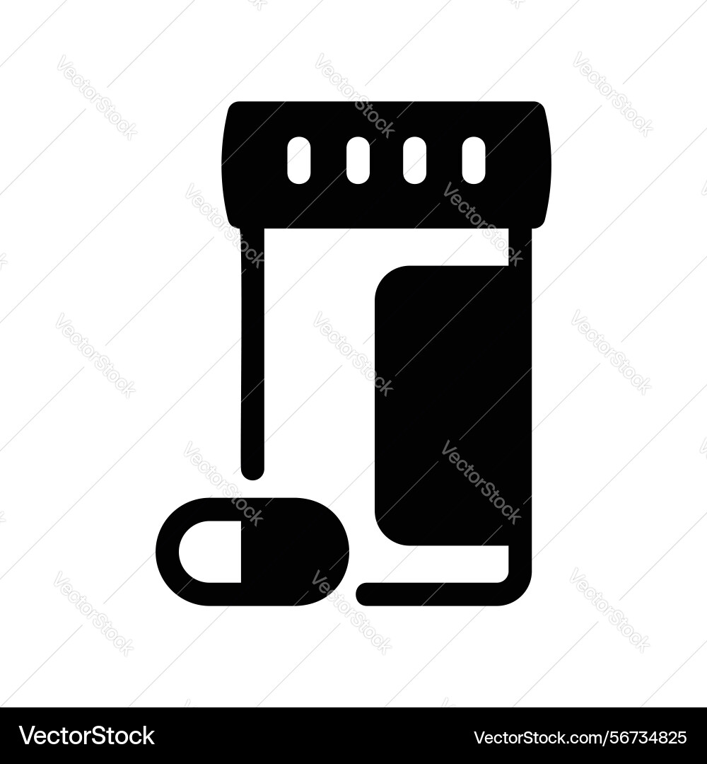 Solid black pill bottle with single capsule icon Vector Image