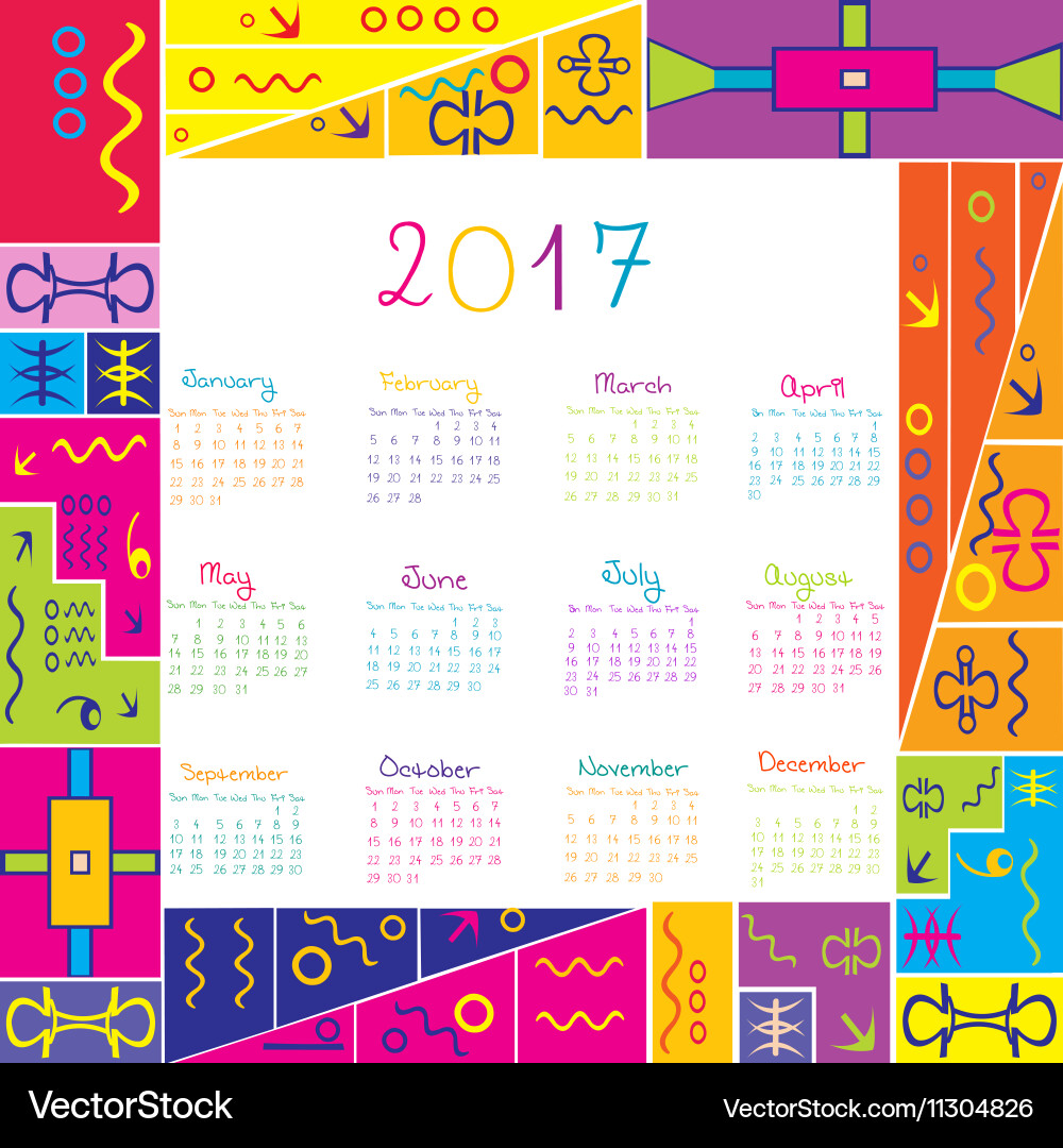 2017 frame calendar with ethnic motifs Vector Image