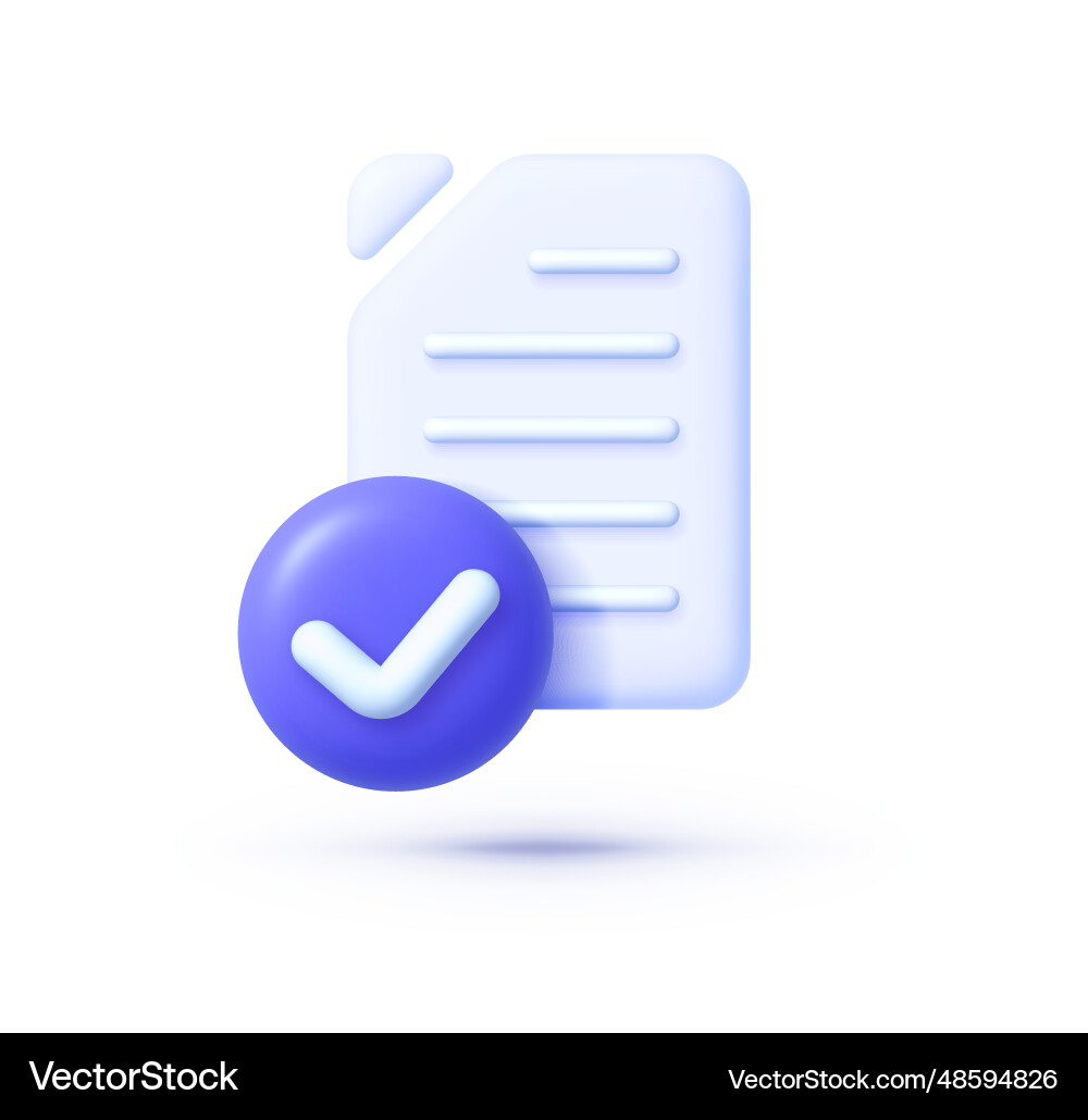 3d icon with files check on white background vector image