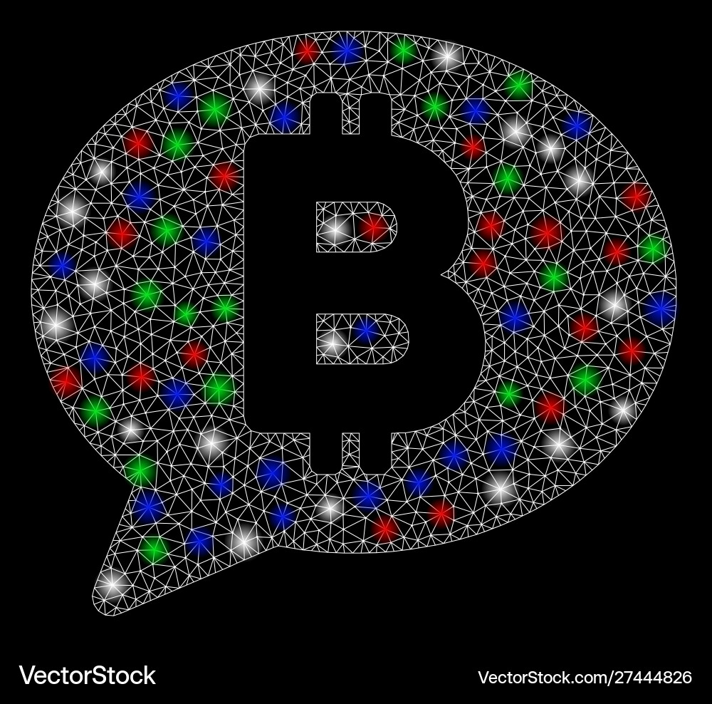 Bright mesh 2d bitcoin message with flash spots vector image
