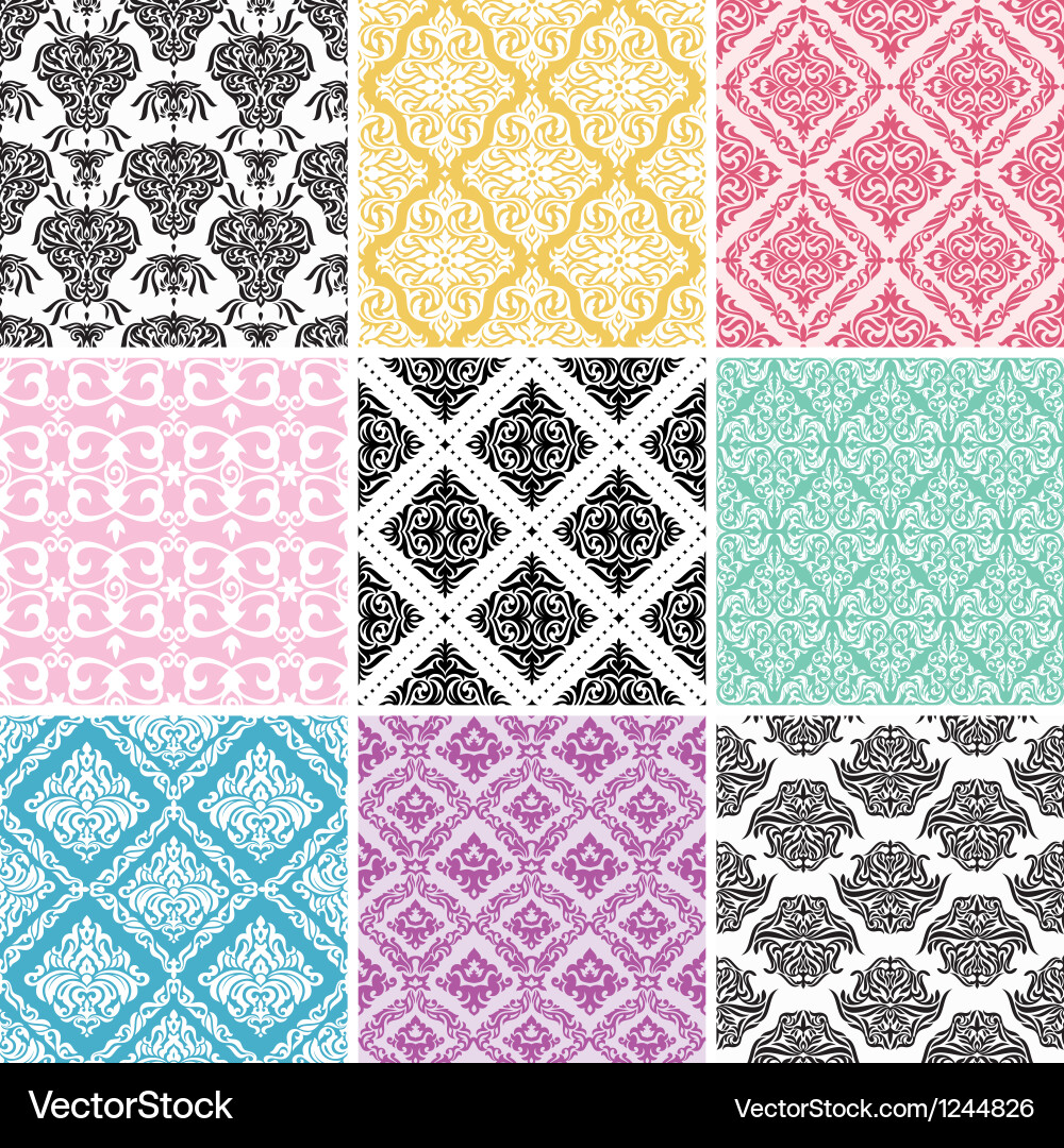 Damask Seamless Pattern Set vector image