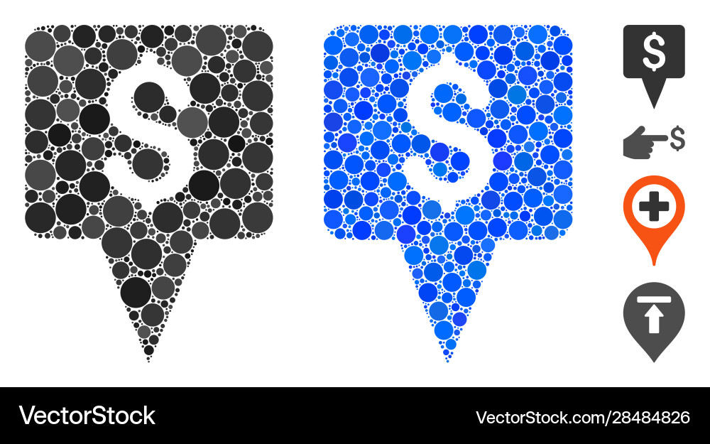 Dollar map pointer composition icon round dots Dollar map pointer composition icon round dots Vector Image