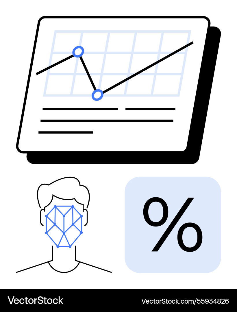 Facial recognition algorithm analyzing data trends Facial recognition algorithm analyzing data trends vector image