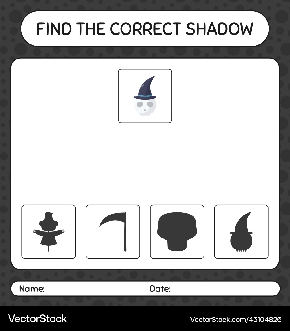 Find the correct shadows game with skull Find the correct shadows game with skull vector image