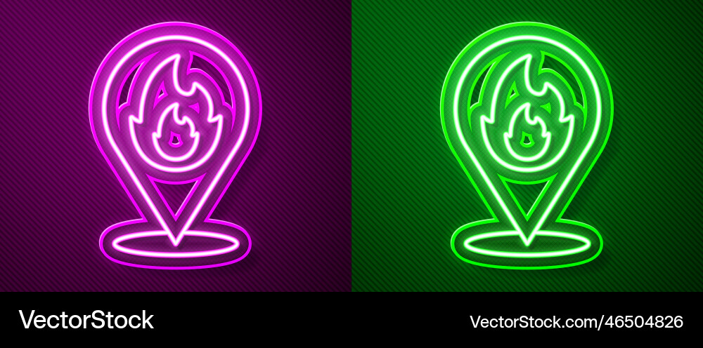 Glowing neon line map pointer with fire flame icon Vector Image