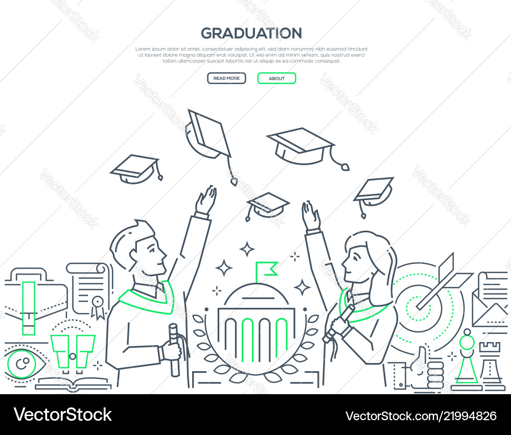 Graduation - colorful line design style web banner Graduation - colorful line design style web banner Vector Image