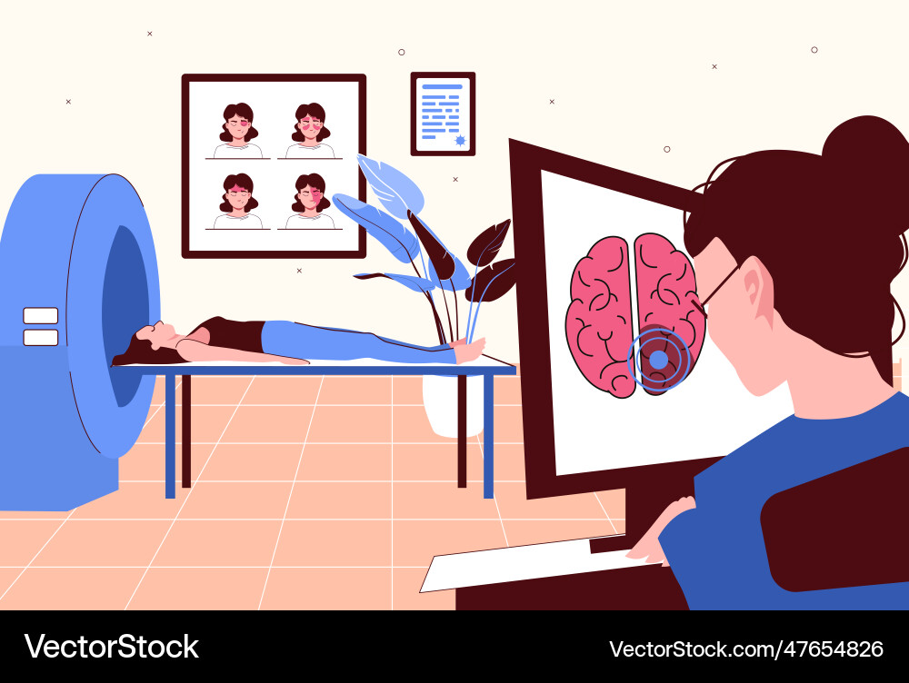 Headache brain scan composition Vector Image