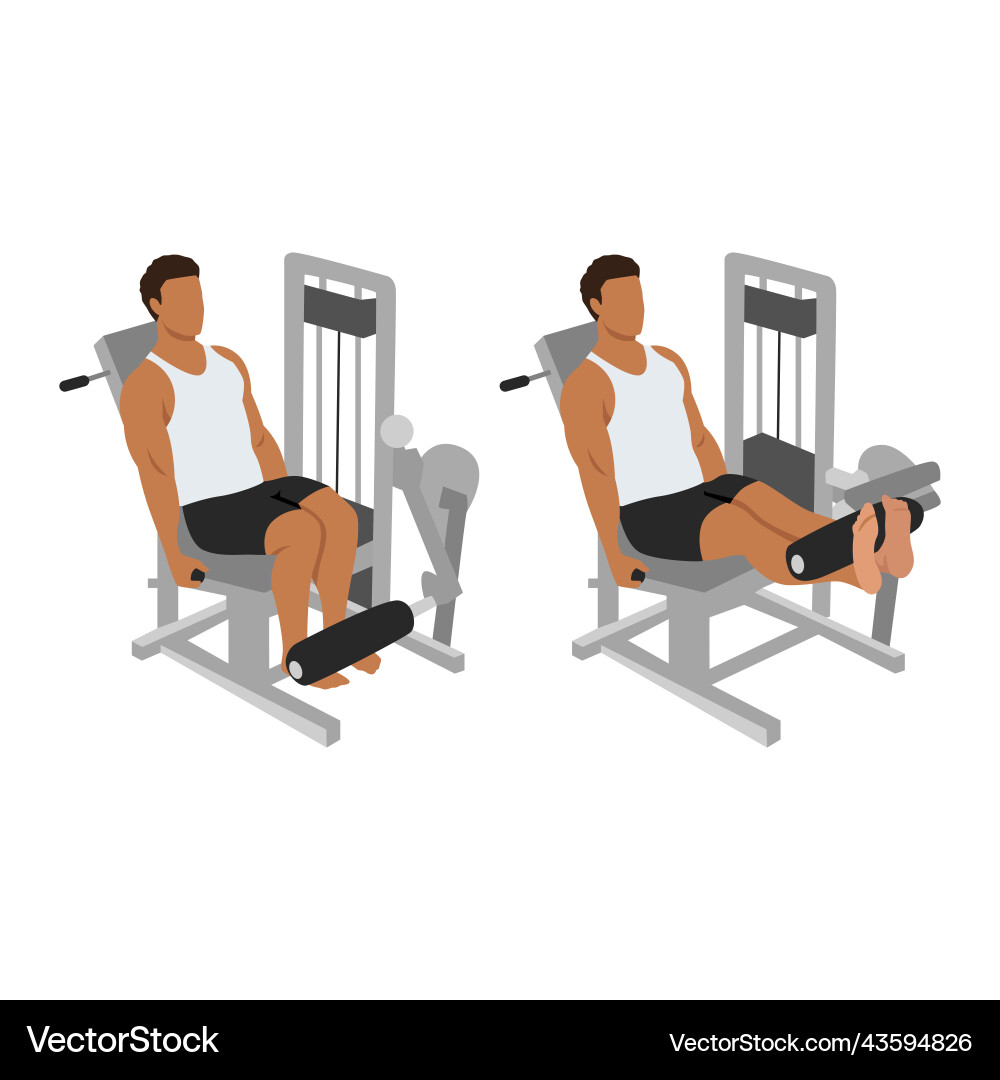 Man doing leg extension on machine exercise Man doing leg extension on machine exercise vector image