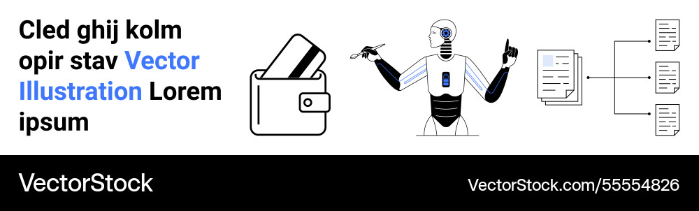 Robot interacting with wallet and documents Robot interacting with wallet and documents vector image