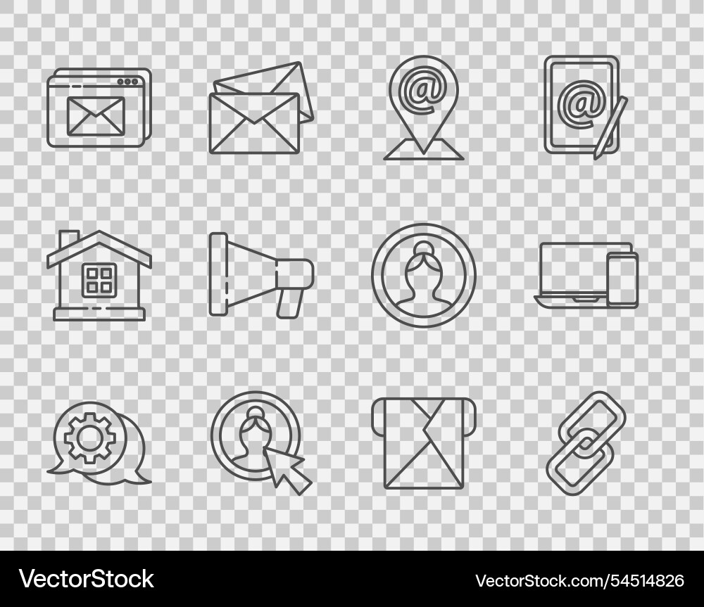 Set line speech bubble chat chain link location Set line speech bubble chat chain link location Vector Image