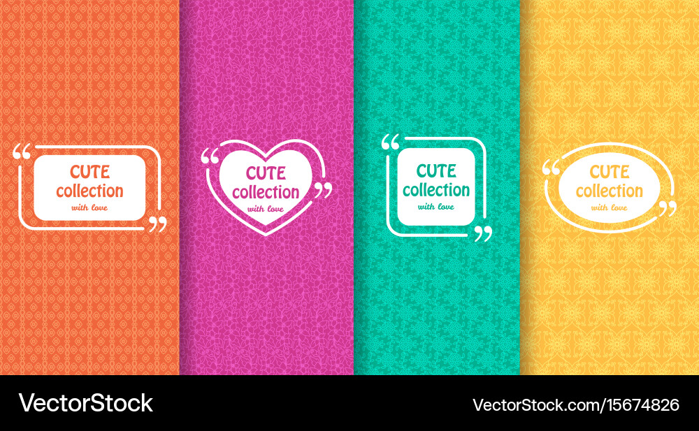 Set of cute bright seamless patterns with frames Vector Image
